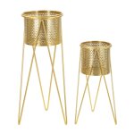 Lot de 2 cache - pots en mtal dor 21x20x46 - 18x18x32 cm