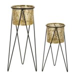 Lot de 2 cache - pot en métal doré 21x20x46 - 18x18x32 cm Lot de 2 cache - pot en métal doré 21x20x46 - 18x18x32 cm