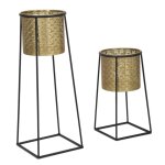 Lot de 2 cache - pot en mtal dor et noir  26x70 et 23x45 cm