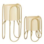 Lot de 2 cache - pots sur pied en métal jaune clair et doré h45 Lot de 2 cache - pots sur pied en métal jaune clair et doré h45