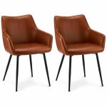 Lot de 2 chaises avec accoudoirs en simili marron