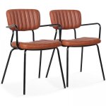 Lot de 2 chaises avec accoudoirs en textile enduit marron foncé Lot de 2 chaises avec accoudoirs en textile enduit marron foncé