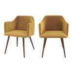 Lot de 2 chaises avec accoudoirs en velours jaune moutarde Lot de 2 chaises avec accoudoirs en velours jaune moutarde