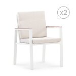 Lot 2 chaises alu blanc avec accoudoirs imitation bois avec coussins Lot 2 chaises alu blanc avec accoudoirs imitation bois avec coussins