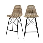 Lot de 2 chaises de bar 63 cm en résine tressé marron Lot de 2 chaises de bar 63 cm en résine tressé marron