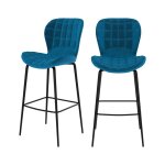 Lot de 2 chaises de bar 75 cm en velours bleu Lot de 2 chaises de bar 75 cm en velours bleu