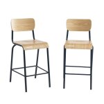 Lot 2 chaises de bar bleu nuit et placage frne pieds mtal