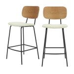 Lot de 2 chaises de bar en bois, tissu bouclette et mtal h66cm - cru