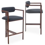 Lot de 2 chaises de bar design galilea m�tal effet bois fonc� et tissu