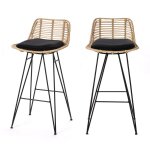 Lot de 2 chaises de bar design en rotin h67cm - naturel