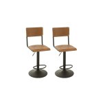 Lot de 2 chaises de bar colier en bois et en mtal marron clair