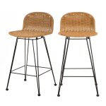 Lot de 2 chaises de bar mi - hauteur 63 cm en rsine tresse marron