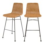 Lot de 2 chaises de bar mi - hauteur 63 cm en rsine tresse marron