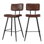 Lot de 2 chaises de bar mi - hauteur 66 cm en cuir synthétique marron Lot de 2 chaises de bar mi - hauteur 66 cm en cuir synthétique marron