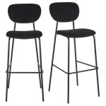 Lot de 2 chaises de bar professionnelles en velours noir et acier noir Lot de 2 chaises de bar professionnelles en velours noir et acier noir
