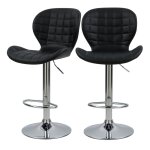 Lot de 2 chaises de bar réglables 53 / 74 cm en cuir synthétique noir Lot de 2 chaises de bar réglables 53 / 74 cm en cuir synthétique noir