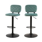 Lot de 2 chaises de bar réglables 60 / 81 cm en velours vert d'eau Lot de 2 chaises de bar réglables 60 / 81 cm en velours vert d'eau