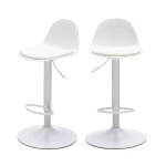 Lot de 2 chaises de bar r�glables en simili et m�tal h61 - 83cm - blanc