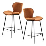 Lot de 2 chaises de bar en velours brique avec pied mtal noir