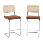 Lot de 2 chaises de bar en velours côtelé pieds chrome h66cm - terraco Lot de 2 chaises de bar en velours côtelé pieds chrome h66cm - terraco