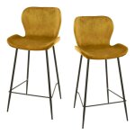 Lot de 2 chaises de bar en velours doré avec pied métal noir Lot de 2 chaises de bar en velours doré avec pied métal noir