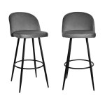 Lot de 2 chaises de bar en velours l52 cm - gris anthracite