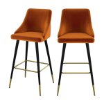 Lot de 2 chaises de bar en velours orange 77. 5 cm Lot de 2 chaises de bar en velours orange 77. 5 cm