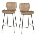 Lot de 2 chaises de bar en velours sable avec pied métal noir Lot de 2 chaises de bar en velours sable avec pied métal noir