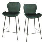Lot de 2 chaises de bar en velours vert avec pied métal noir Lot de 2 chaises de bar en velours vert avec pied métal noir