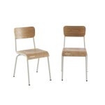 Lot de 2 chaises beige sable et placage frne pieds mtal