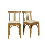 Lot de 2 chaises bistrot en chêne et coussin en lin Lot de 2 chaises bistrot en chêne et coussin en lin