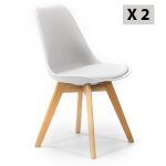 Lot de 2 chaises blanc tapisses en cuir synthtique avec pieds bois