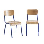 Lot de 2 chaises bleu lectrique et placage frne pieds