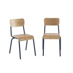 Lot de 2 chaises bleu nuit et placage frne pieds mtal