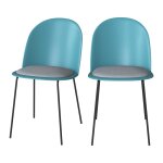 Lot de 2 chaises bleues en plastique, tissu gris et pieds en mtal