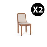 Lot de 2 chaises en bois acacia et tissu beige Lot de 2 chaises en bois acacia et tissu beige
