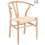 Lot de 2 chaises en bois massif et corde naturelle