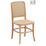Lot de 2 chaises en bois massif et rotin naturel Lot de 2 chaises en bois massif et rotin naturel