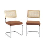 Lot de 2 chaises cannage et velours ctel terracotta pieds mtal