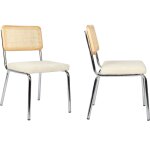 Lot de 2 chaises chromées, cannage et velours côtelé beige Lot de 2 chaises chromées, cannage et velours côtelé beige