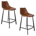 Lot de 2 chaises de comptoir en simili cuir marron
