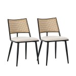 Lot de 2 chaises en cuir synth�tique blanc dossier en rotin