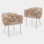 Lot de 2 chaises design en velours beige et pieds argentés Lot de 2 chaises design en velours beige et pieds argentés