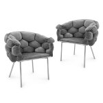 Lot de 2 chaises design en velours gris et pieds argentés Lot de 2 chaises design en velours gris et pieds argentés