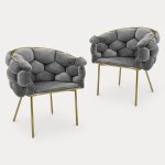 Lot de 2 chaises design en velours gris et pieds dorés Lot de 2 chaises design en velours gris et pieds dorés