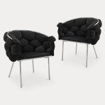 Lot de 2 chaises design en velours noir et pieds argentés Lot de 2 chaises design en velours noir et pieds argentés