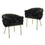 Lot de 2 chaises design en velours noir et pieds dorés Lot de 2 chaises design en velours noir et pieds dorés