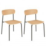 Lot de 2 chaises  colier  en bois de frne pieds acier noir