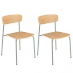 Lot de 2 chaises  colier  bois de frne pieds acier vert d eau