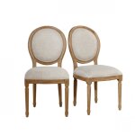 Lot de 2 chaises en hévéa et lin premium beige Lot de 2 chaises en hévéa et lin premium beige